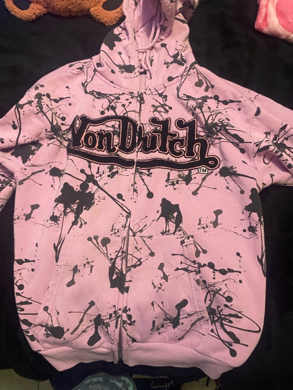 Von Dutch Light Pink Hoodie with Black Splatter